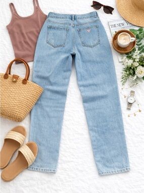Guess "Boyfriend" fit jeans in a light-wash denim.